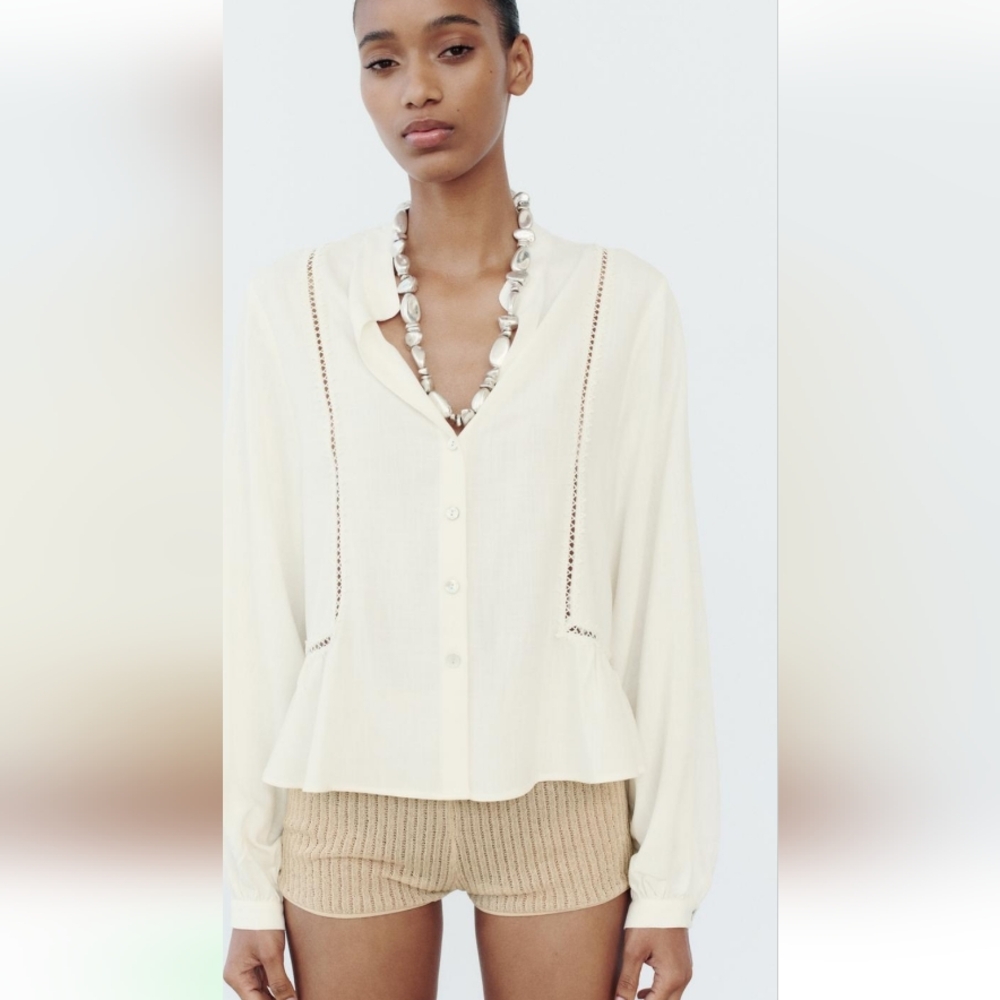 Lace Insert Shirt sz S - ZARA